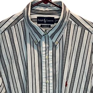 Ralph Lauren Classic Fit Men's Striped Button Down Shirt Large Red Pony Logo